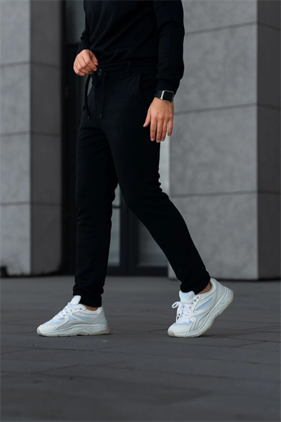 Erkek Diagonel Mikro Dokulu Cepli Pantolon - Siyah