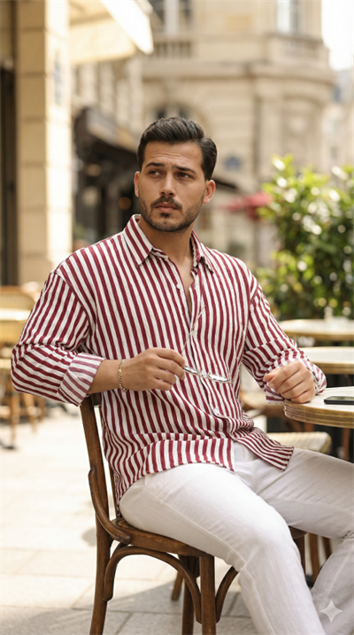 Erkek Dikey Çizgili Yarım Oversize Gömlek