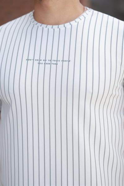 Erkek Dikey çizgili Ottoman Kumaş Kısa Kollu T-shirt