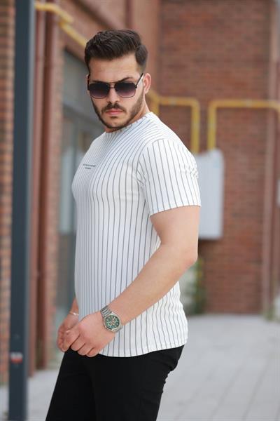 Erkek Dikey çizgili Ottoman Kumaş Kısa Kollu T-shirt