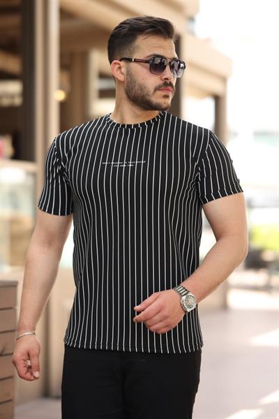 Erkek Dikey çizgili Ottoman Kumaş Kısa Kollu T-shirt