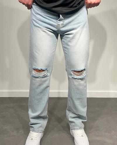 Erkek Dizi Yırtık Detaylı Baggy Jeans