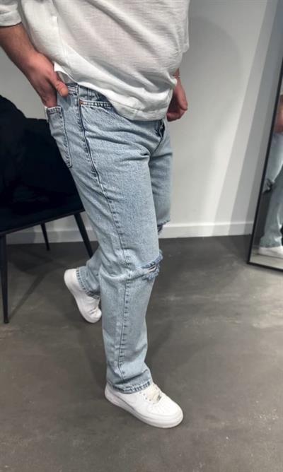 Erkek Dizi Yırtık Detaylı Kar Yıkama Baggy Jeans