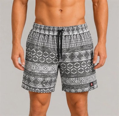 Erkek Dokuma Etnik Desenli Şort Lastikli Bel Bağcıklı Cepli Yazlık Rahat - Gri