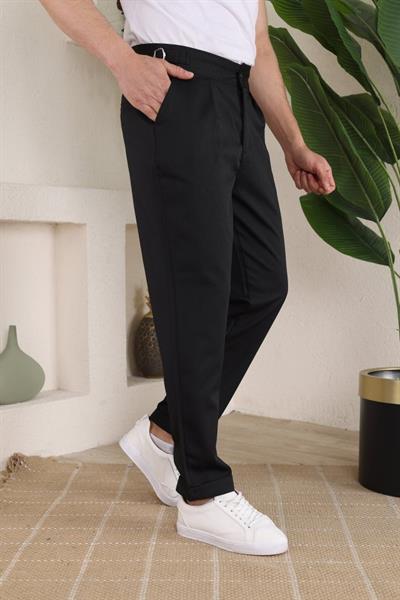 Erkek Duble Paça Yandan Tokalı Cord Desenli Old Money Pantolon