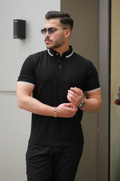 Erkek Düğme Yakalı Jakar Kumaş Kısa Kollu Tişört