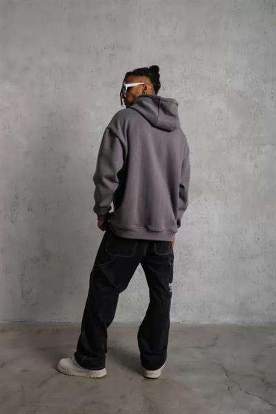 Erkek Düz Kapüşonlu Sweat - Gri