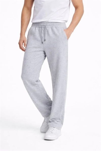 Erkek Düz Paça Beli Lastikli İpli Günlük Spor Eşofman Altı Rahat Fit - Gri