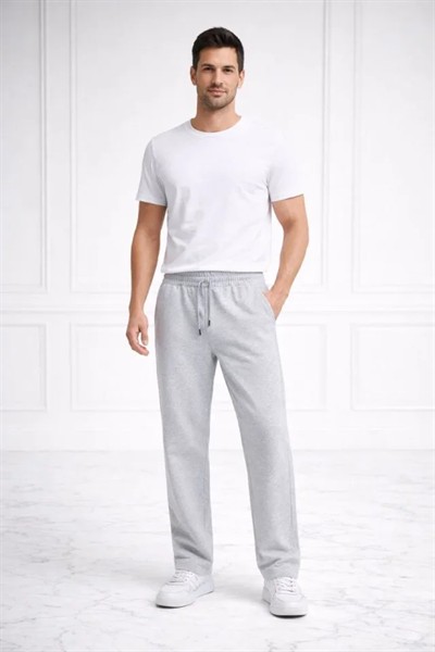 Erkek Düz Paça Beli Lastikli İpli Günlük Spor Eşofman Altı Rahat Fit - Gri