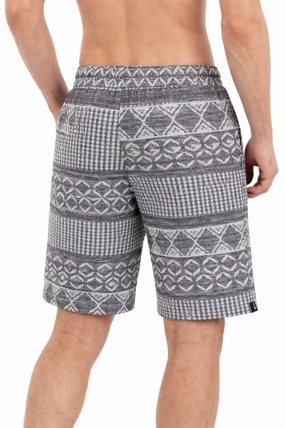 Erkek Etnik Desenli Dokuma Şort Lastikli Bel Bağcıklı Cepli Yazlık - Gri
