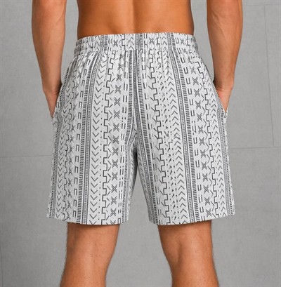 Erkek Etnik Desenli Dokuma Şort Lastikli Bağcıklı Bel Cepli Yazlık Rahat - Gri