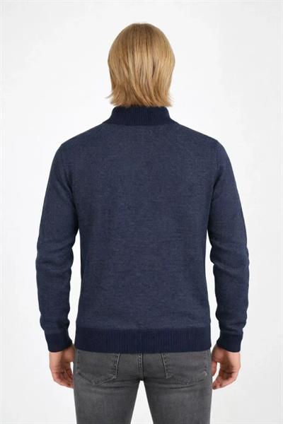 Erkek Fermuarlı Triko Hırka Yüksek Yaka, Cepli, Günlük Şık Rahat Kalıp Triko - Lacivert