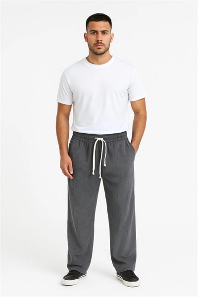 Erkek Fitilli Kadife Cepli Buggy Pantolon Oversize Rahat Kalıp - Füme