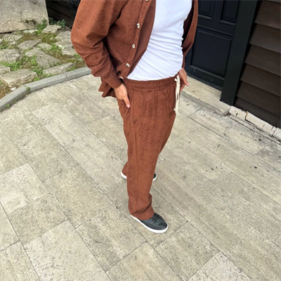Erkek Fitilli Kadife Cepli Buggy Pantolon Oversize Rahat Kalıp - Kahverengi