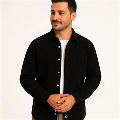 Erkek Fitilli Kadife Cepli Gömlek Oversize Rahat Kalıp - Siyah