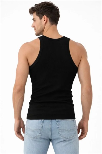 Erkek Fitilli Likralı Kaşkorse Atlet Vücuda Oturan Basic Şıklık - Siyah