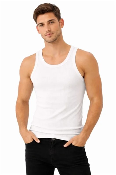 Erkek Fitilli Likralı Kaşkorse Atlet Vücuda Oturan Basic Şıklık - Beyaz