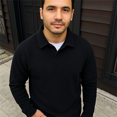 Erkek Fitilli Polar Sweatshirt – Düğmesiz Polo Yaka, Oversize Rahat Kalıp, Kalın Polar Kumaş, Kışlık Ve Baharlık Şık Günlük Üst - Siyah