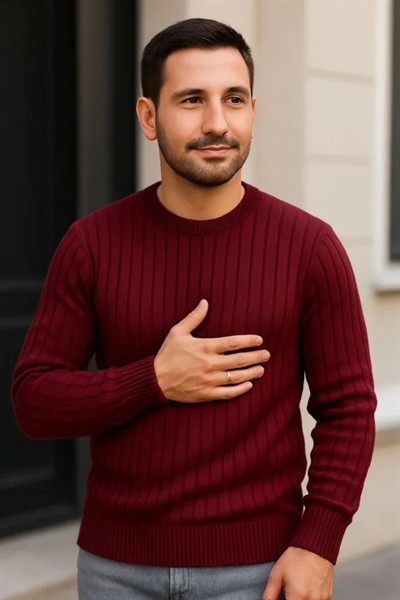 Erkek Fitilli Triko Bisiklet Yaka Kalın Kazak 4lü Set Beyaz-Bebek Mavisi-Gri-Siyah