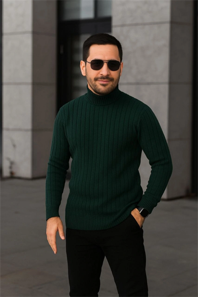 Erkek Fitilli Triko Kazak 3lÜ Set Bej Haki Siyah Regular Balıkcı Yaka Tam Boğazlı Triko Seti Modeli Kazak