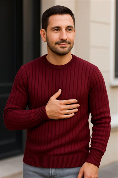 Erkek Fitilli Triko Kazak 4’lü Set – Beyaz, Bordo, Gri, Siyah  Kalın Dokuma Pamuklu Regular Fit Bisiklet Yaka Uzun Kollu Kışlık Ve Baharlık Rahat Triko Kombini