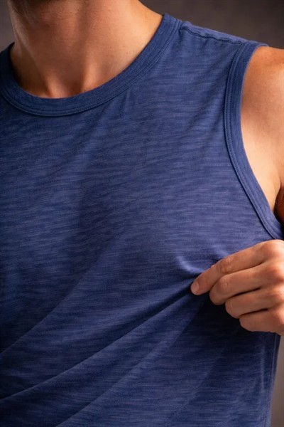 Erkek Flamlı Kumaş Sıfır Kolsuz Atlet Basic Spor Üst, Günlük Ve Fitness Kullanımına Uygun - İndigo