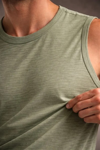 Erkek Flamlı Kumaş Sıfır Kolsuz Atlet Basic Spor Üst, Günlük Ve Fitness Kullanımına Uygun - Mint Yeşili