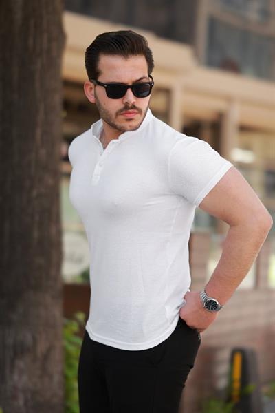 Erkek Hakim Yaka Dokuma Pamuklu Kumaş Kısa Kollu T-shirt