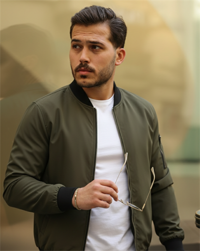 Erkek Içi Astarlı Fermuarlı Bomber Mont Ceket - Haki