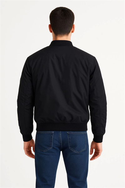 Erkek Içi Astarlı Fermuarlı Bomber Mont Ceket - Siyah