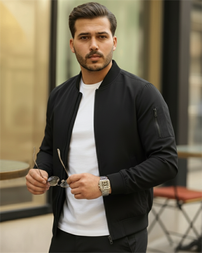 Erkek Içi Astarlı Fermuarlı Bomber Mont Ceket - Siyah