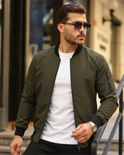 Erkek Içi Astarlı Fermuarlı Bomber Mont Ceket - Haki