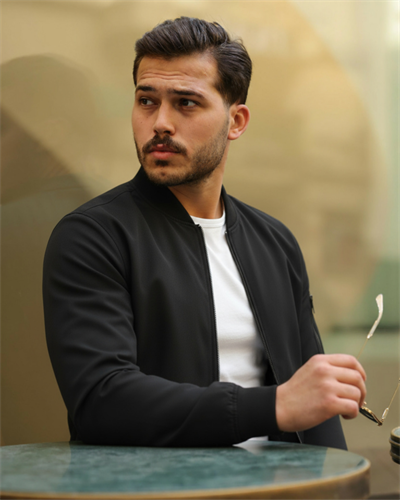 Erkek Içi Astarlı Fermuarlı Bomber Mont Ceket - Siyah