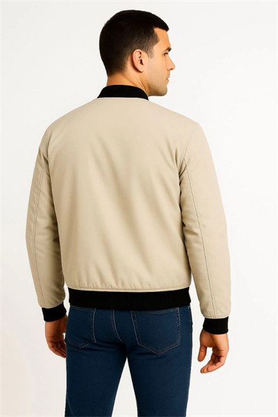 Erkek Içi Astarlı Fermuarlı Bomber Mont Ceket - Bej