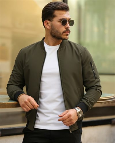 Erkek Içi Astarlı Fermuarlı Bomber Mont Ceket - Haki