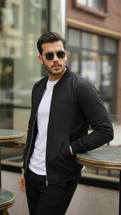 Erkek İçi Astarlı Su Geçirmez Bomber Mevsimlik Ceket - Siyah