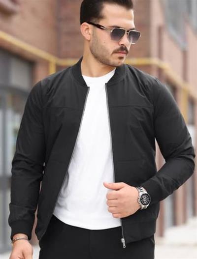 Erkek İçi Astarlı Su Geçirmez Bomber Mevsimlik Ceket - Siyah