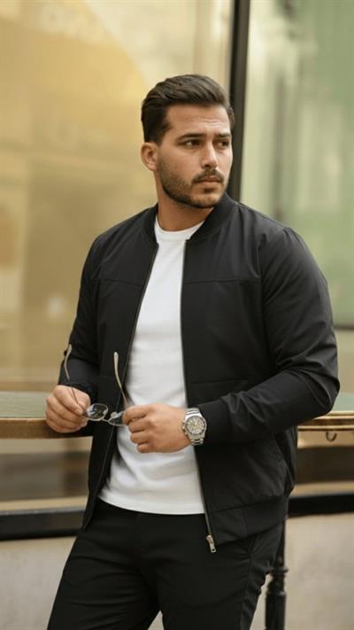 Erkek İçi Astarlı Su Geçirmez Bomber Mevsimlik Ceket - Siyah