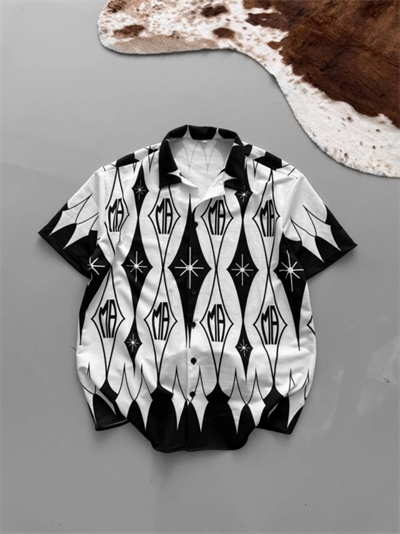 Erkek İki İplik Kumaş Dijital Baskılı Gömlek - Siyah