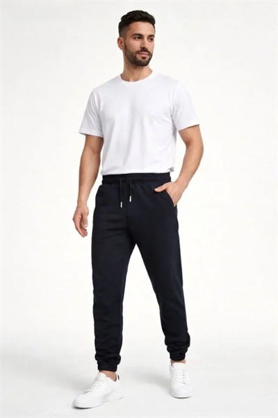 Erkek Jogger Eşofman Altı Rahat Kalıp, Cepli, Lastikli Paça, Günlük Spor Pantolon - Siyah