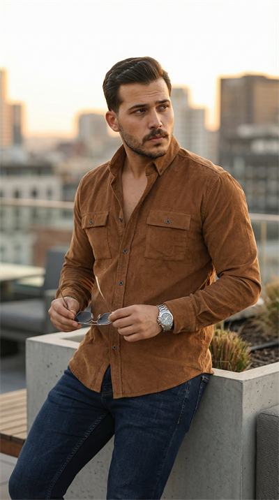 Erkek Kadife Desen Pamuklu Gömlek