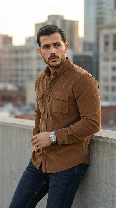 Erkek Kadife Desen Pamuklu Gömlek