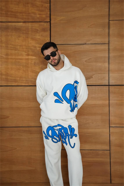 Erkek Kapüşonlu Eşofman Takım Graffiti BaskılıOversize Rahat Kalıp, Kanguru Cepli, Streetwear Tarzında Premium Ürün 3 Iplik Pamuklu - Beyaz