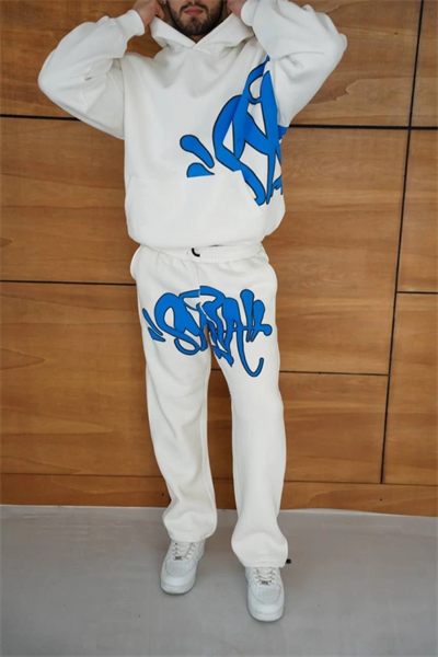 Erkek Kapüşonlu Eşofman Takım Graffiti BaskılıOversize Rahat Kalıp, Kanguru Cepli, Streetwear Tarzında Premium Ürün 3 Iplik Pamuklu - Beyaz