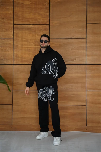 Erkek Kapüşonlu Eşofman Takım Graffiti Baskılı Oversize Rahat Kalıp, Kanguru Cepli, Streetwear Tarzında Premium Ürün 3 Iplik Pamuklu - Siyah