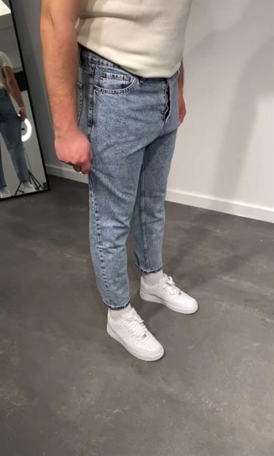 Erkek Kar Yıkamalı Buz Mavi Mom Jean