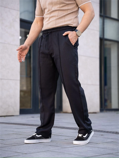 Erkek Keten Cepli Çıma Dikişli Jogger Buggy Pantalon Rahat Kalıp - Siyah