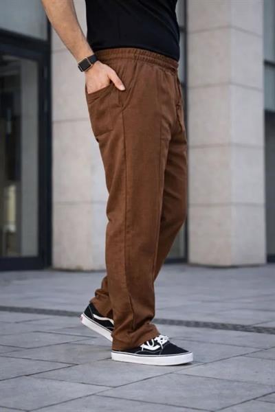 Erkek Keten Cepli Çıma Dikişli Jogger Buggy Pantalon Rahat Kalıp - Kahverengi