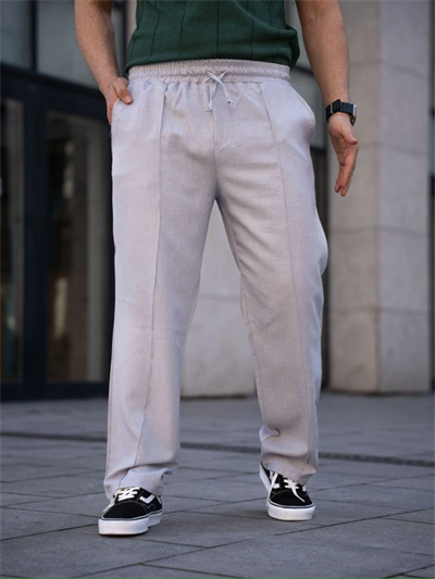 Erkek Keten Cepli Çıma Dikişli Jogger Buggy Pantalon Rahat Kalıp - Gri