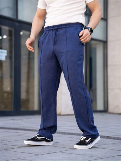 Erkek Keten Cepli Çıma Dikişli Jogger Buggy Pantalon Rahat Kalıp - Lacivert